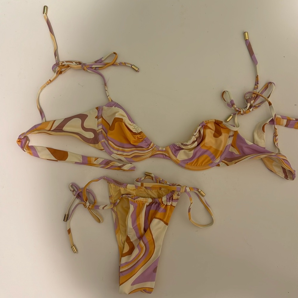 Monday swimwear isla mujeres peach floral bikini top & bottoms